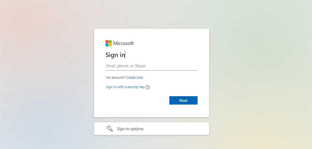The Sign In screen to sign in to your Microsoft account.