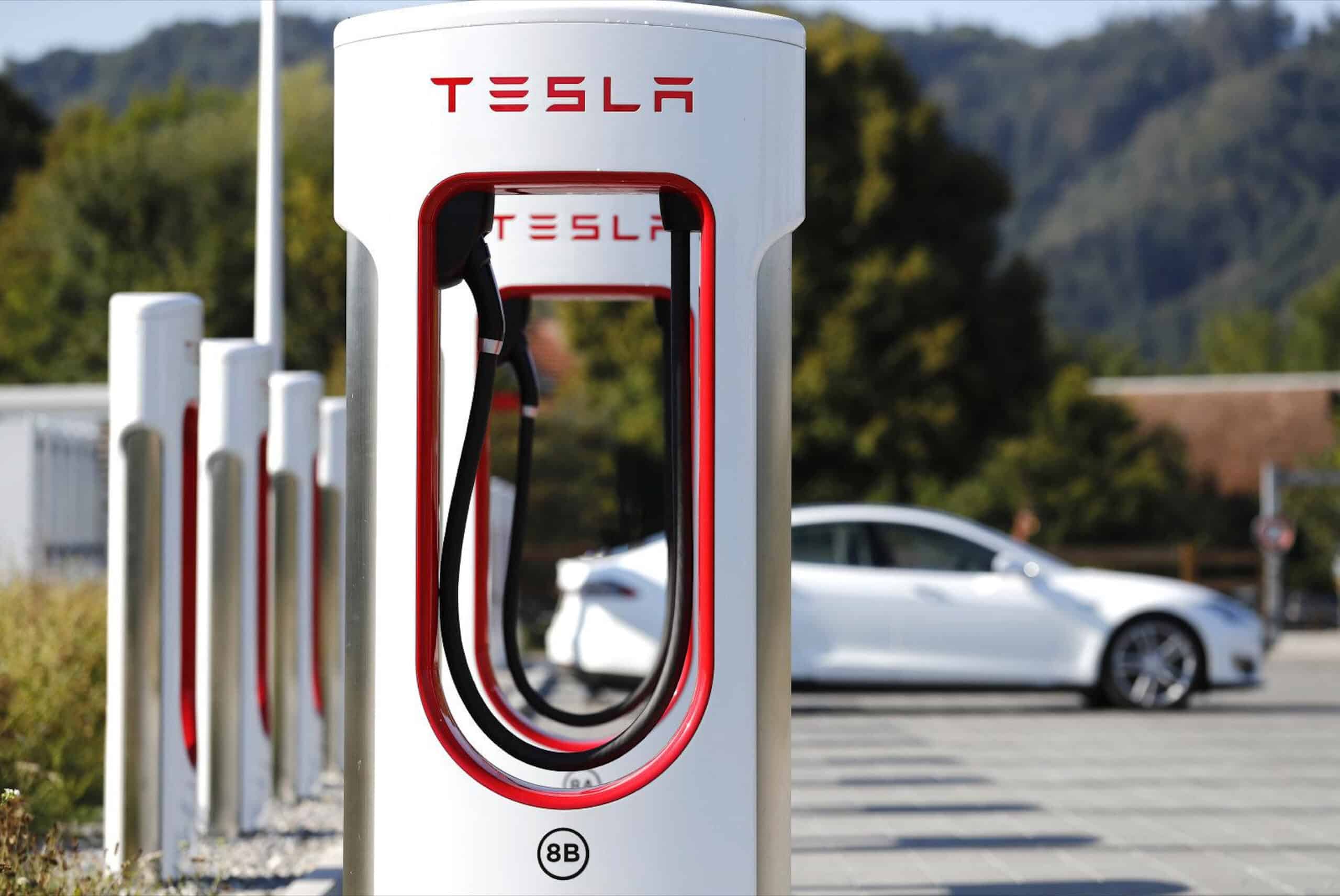 A Tesla Supercharger site