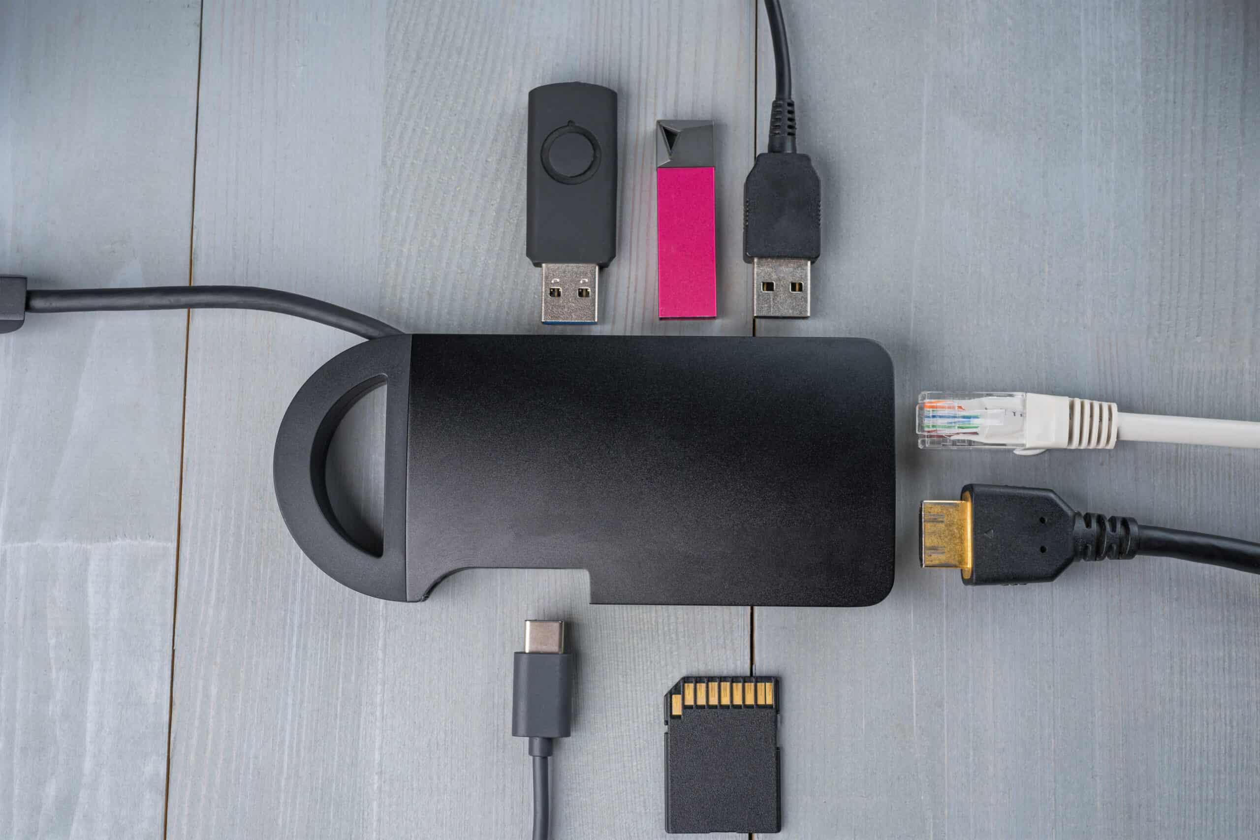 A USB-C docking station and its connections