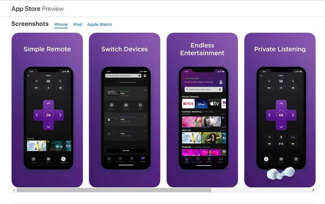 screenshot of roku app