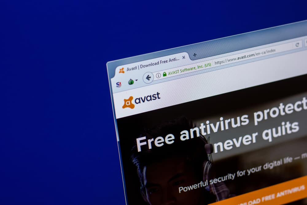 screenshot of Avast homepage