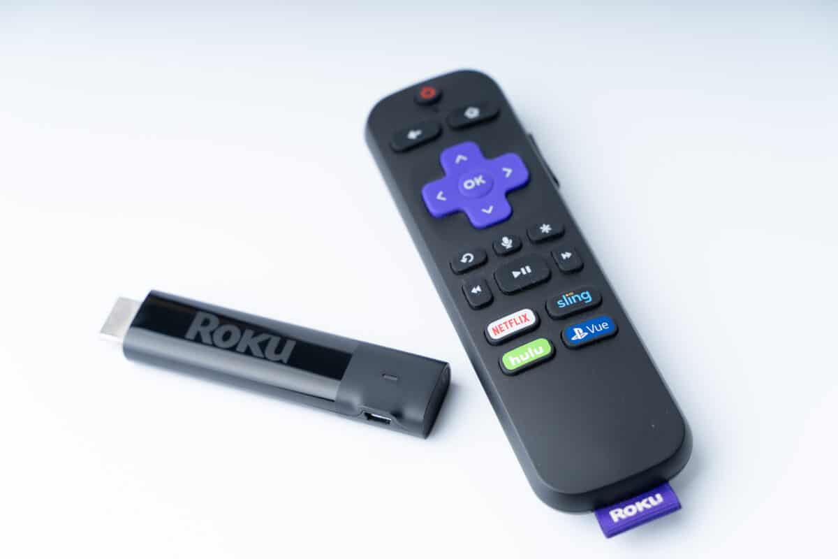 Roku device with remote and plugin.