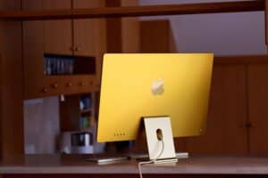 Yellow iMac 4 on a desk top