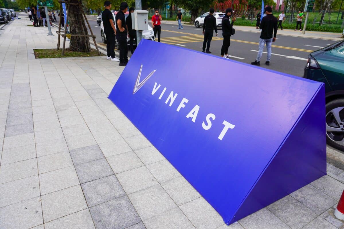 Vinfast signage at a test drive show