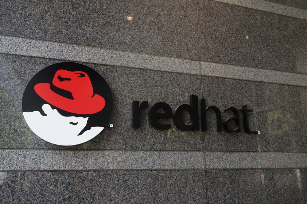 Redhat logo on the the company's headquarters