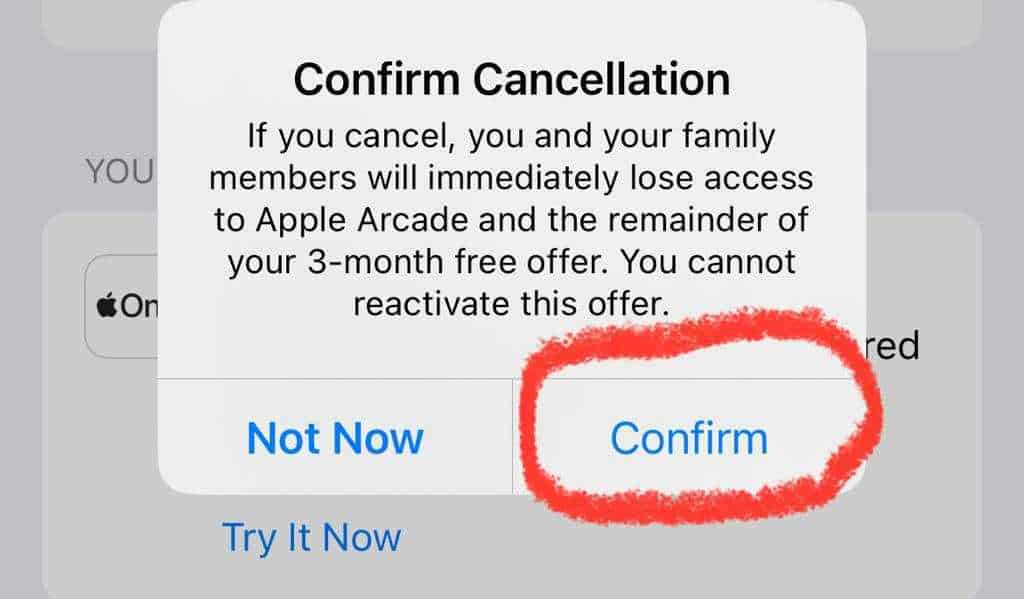 The Confirm Cancellation popup on an iPhone.