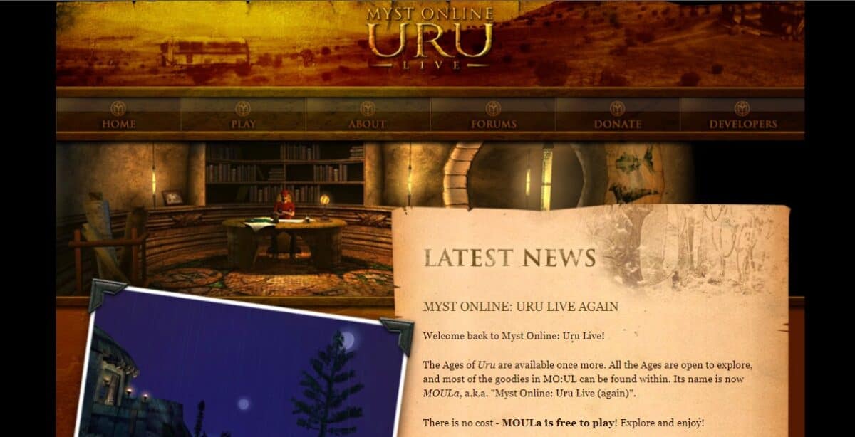 screengrab of Myst-Online-Uru-Live homepage