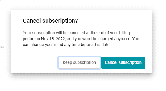 Cancel subscription screen on Peacock's website.