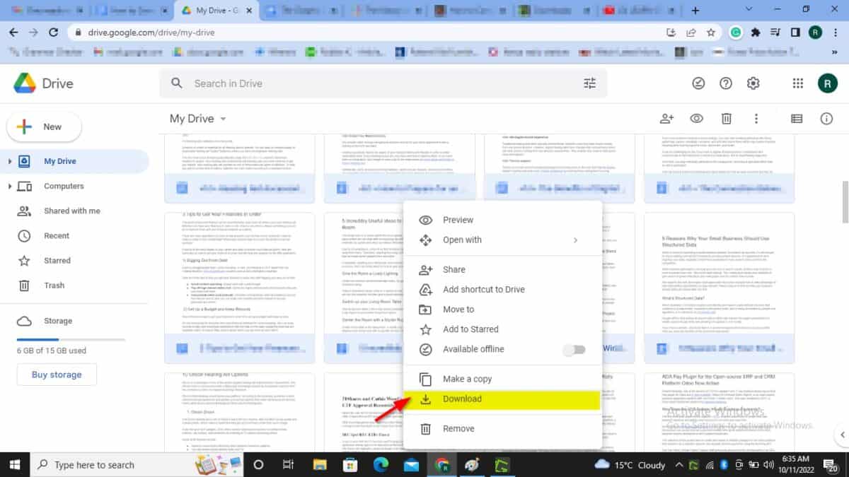 Google Docs highlighted in Google Drive.