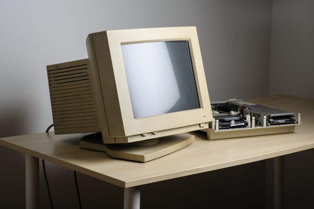 CRT monitor on a desk.