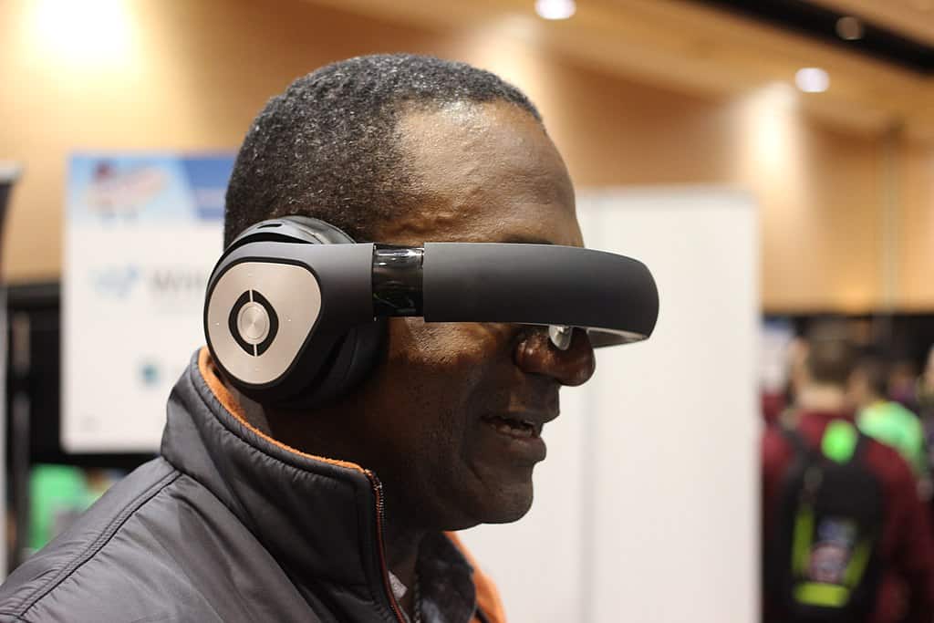 Man wearing Gylph VR headset