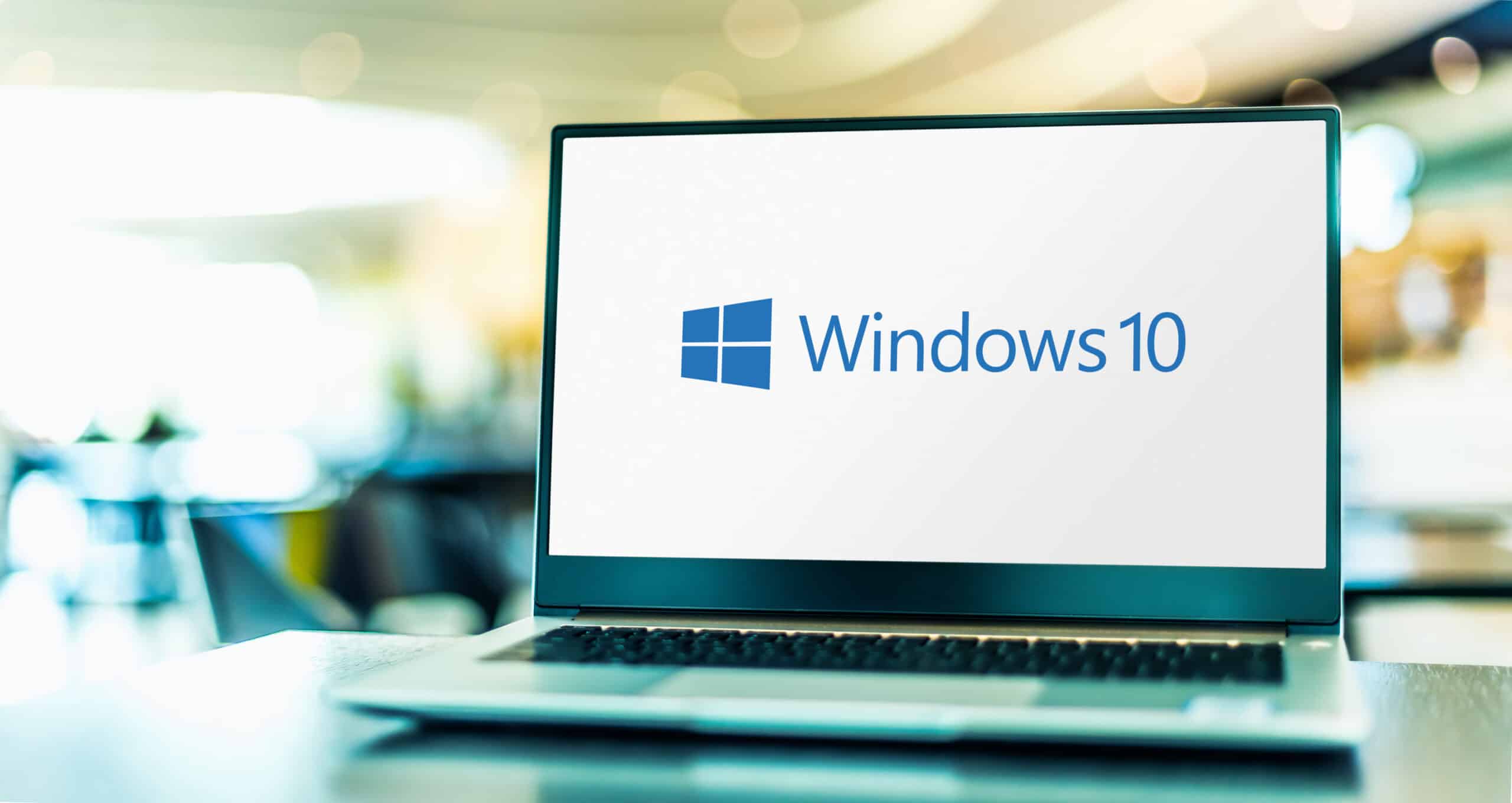 Windows 10 logo on a laptop screen