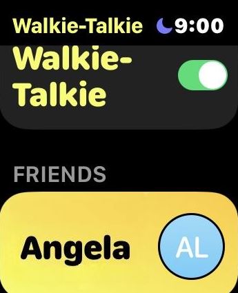 Contact list in Walkie-Talkie app on an Apple Watch.