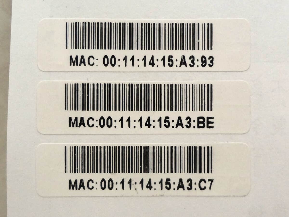 bar code sticker with a MAC address