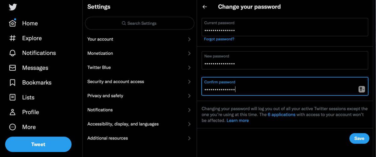 how to change your twitter password
