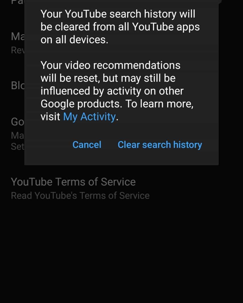 Can you clear discount youtube search history