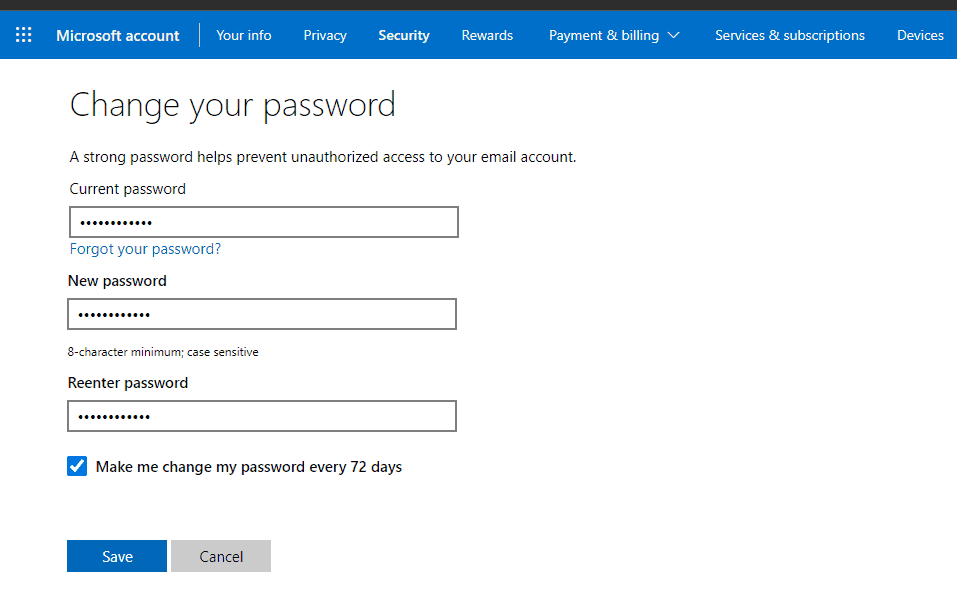 change windows password