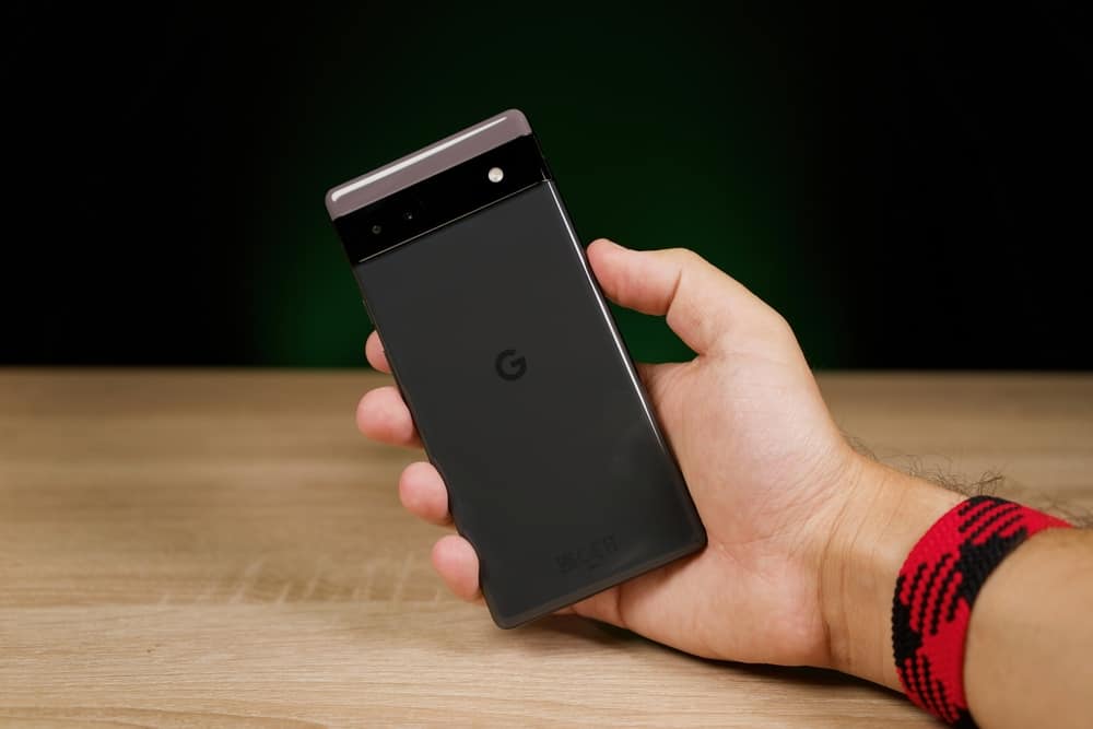 hand holding Google Pixel 6a