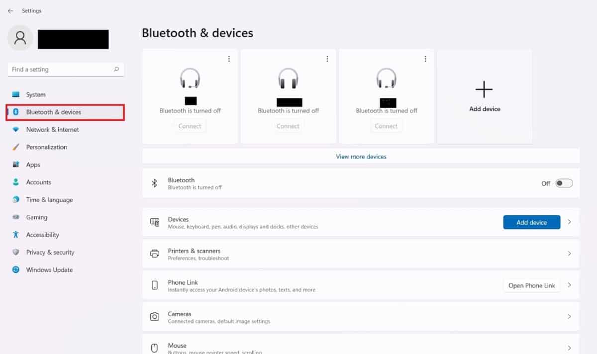 Image showing Bluetooth and devices in Windows 11