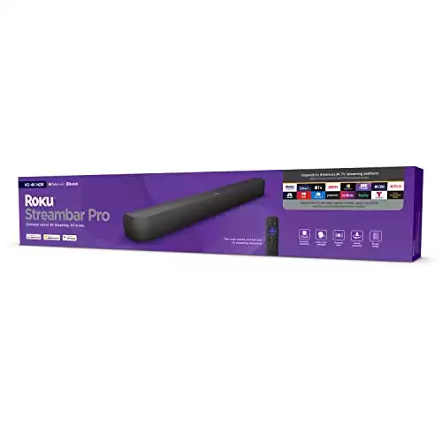 Roku Streambar Pro | 4K/HD/HDR Streaming Media Player & Cinematic Sound, All In One, includes Roku Voice Remote with Headphone Jack for Private Listening, Personal Shortcut Buttons, and TV Control...