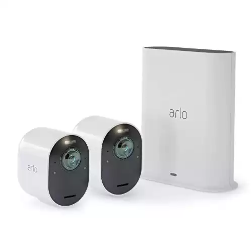Arlo Ultra - 4K UHD Wire-Free Security 2 Camera System | Indoor/Outdoor with Color Night Vision, 180° View, 2-Way Audio, Spotlight, Siren | Compatible with Alexa and HomeKit | (VMS5240) (Renewed)