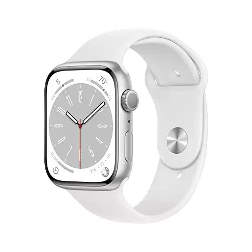 Apple Watch Series 8 [GPS 45mm] Smart Watch w/ Silver Aluminum Case with White Sport Band - M/L. Fitness Tracker, Blood Oxygen & ECG Apps, Always-On Retina Display, Water Resistant