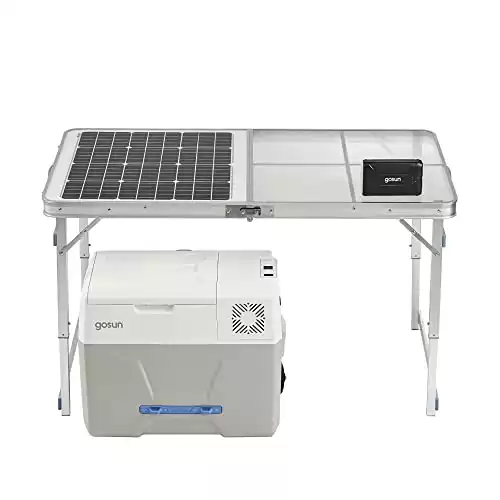 GOSUN Chill Solar Cooler + SolarTable 60 & PowerBank+ | Iceless Solar Powered Cooler, Wheels & Portable Foldable Solar Table with 144wh Portable Battery| Solar Camping Equipment & Solar Po...