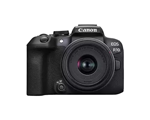 Canon EOS R10 RF-S18-45mm F4.5-6.3 is STM Lens Kit, Mirrorless Vlogging Camera, 24.2 MP, 4K Video, DIGIC X Image Processor, High-Speed Shooting, Subject Tracking, Compact, for Content Creators