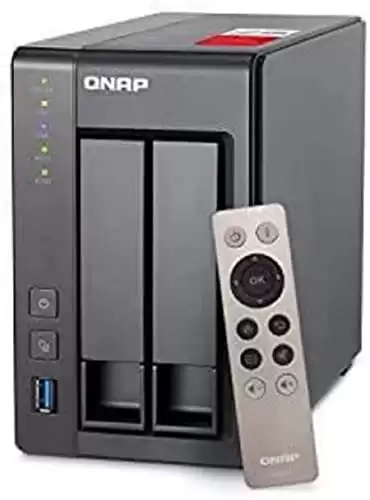 Qnap TS-251+ 2-Bay Personal Cloud Tower NAS, Intel Celeron 2.0GHz, 2.5" or 3.5" Drive Tray, 8GB RAM, RAID 0/1/JBOD/Single, QTS 4.2 Embedded Linux