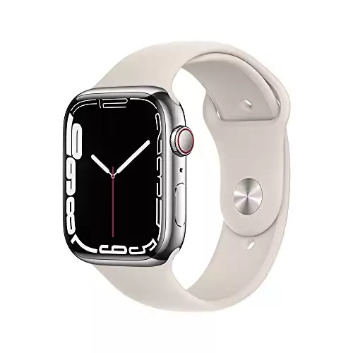 Apple Watch Series 7 (GPS + Cellular, 45MM) Silver Stainless Steel Case with Starlight Sport Band (Renewed)