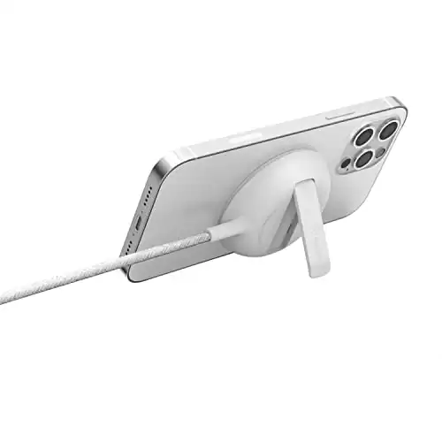 Belkin MagSafe Wireless Charger Pad - iPhone Charger - MagSafe Charger for iPhone 14, iPhone 13, iPhone 12 - USB C Charger with 6.6’ Cable & integrated iPhone Stand - White - Wall Charger Not In...
