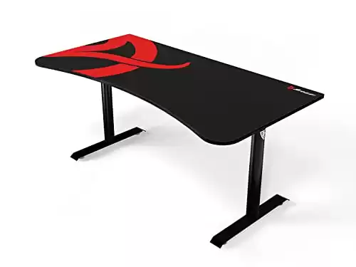 Arozzi Arena Ultrawide Curved Gaming and Office Desk with Full Surface Water Resistant Desk Mat Custom Monitor Mount Cable Management Cut Outs Under The Desk Cable Management Netting - Black