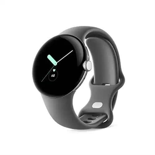 Google Pixel Watch - Android Smartwatch with Fitbit Activity Tracking - Heart Rate Tracking Watch Polished Silver Stainless Steel case with Charcoal Active band - WiFi