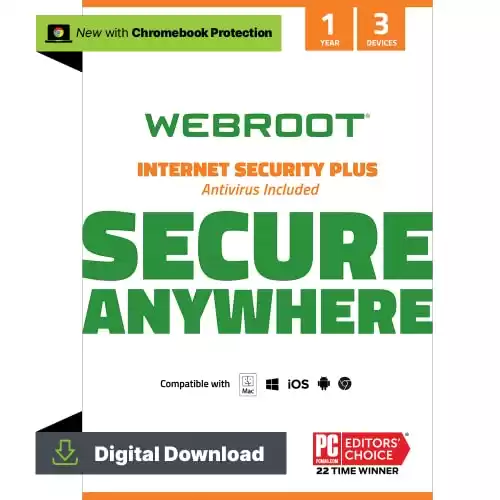 Webroot Internet Security Plus | Antivirus Software 2023 |3 Device | 1 Year Download for PC/Mac/Chromebook/Android/IOS + Password Manager
