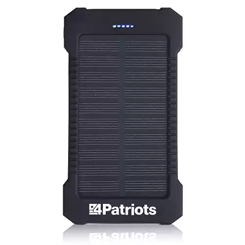 4PATRIOTS Patriot Power Cell: Portable Solar Power Bank, Rechargeable External Battery 2 USB Ports, 8,000 mAh Lithium Polymer Battery, LED Flashlight and IP67 Water Resistant for Hiking or Emergencies