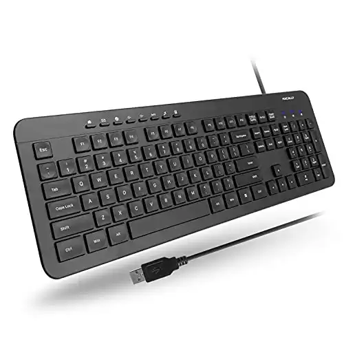 Macally Wired Keyboard, Ergonomic Computer Keyboard Wired - Slim External Keyboard for Laptop and Desktop - USB Keyboard with 5ft Cable and Numeric Keypad - Windows PC Keyboard for Office and Home