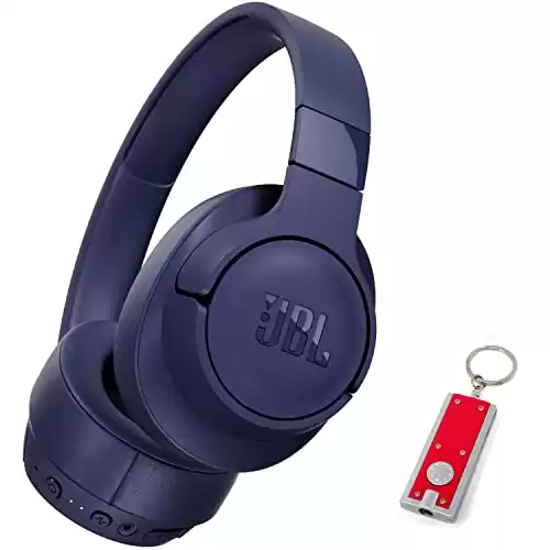 JBL Tune 750BTNC - On-Ear Wireless Bluetooth Headphones with Noise Cancellation, Includes LED Flashlight Key Chain Bonus (Blue)