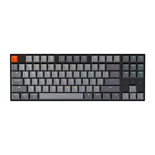 Keychron K8 Hot-swappable Wireless Bluetooth 5.1/Wired USB Mechanical Gaming Keyboard, Tenkeyless 87 Keys Computer Keyboard with Gateron G Pro Red Switch RGB Backlight N-Key Rollover for Mac Windows