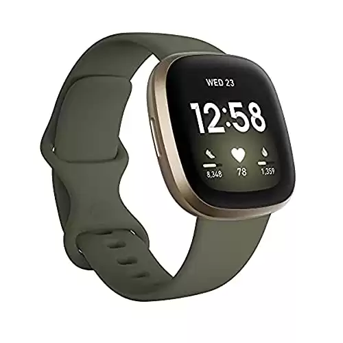Fitbit Versa 3 Health & Fitness Smartwatch with GPS, 24/7 Heart Rate, Alexa Built-in, 6+ Days Battery, Olive/Soft Gold, One Size (S & L Bands Included)