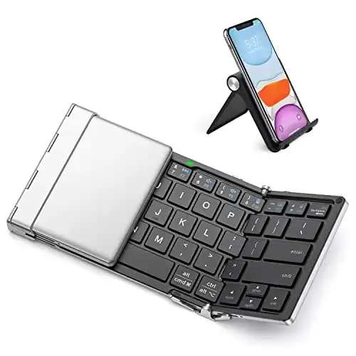 Foldable Keyboard, iClever BK03 Portable Keyboard with Stand Holder (Sync Up to 3 Devices), Full-Size Bluetooth Keyboard for iPhone, iPad, Smartphone, Laptop, Tablet