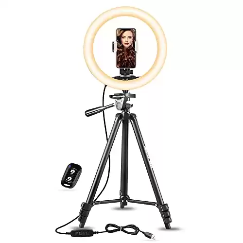 UBeesize 10" Selfie Ring Light with 50" Extendable Tripod Stand & Phone Holder for Live Stream/Makeup/YouTube Video