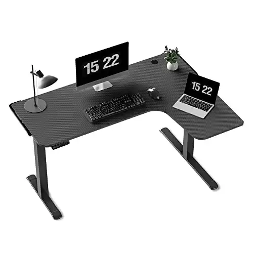 It's_Organized L Shaped Standing Desk, 61 inch Electric Height Adjustable Sit Stand Up Corner Computer Gaming Table Home Office Workstation with Dual Motor Memory Preset Mousepad Black Frame, Rig...