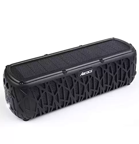 ABFOCE Solar Bluetooth Speaker Portable Outdoor Bluetooth IPX6 Waterproof Speaker with 5000mAh Power Bank,60 Hours Play Time Dual Speaker with Mic, Stereo Sound with Bass Home Wireless Speaker-Black