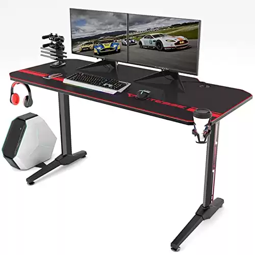 Waleaf Vitesse Gaming Desk 55 inch, Gaming Computer Desk, PC Gaming Table, T Shaped Racing Style Professional Gamer Game Station with Full Mouse pad, Gaming Handle Rack, Cup Holder