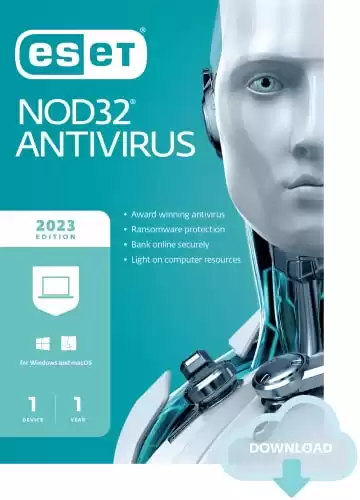 ESET NOD32 Antivirus | 2023 Edition | 1 Device | 1 Year | Antivirus Software | Gamer Mode | Small System Footprint | Official Download with License