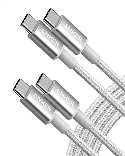 Anker New Nylon USB C to USB C Cable (6ft 60W, 2-Pack), USB 2.0 Type C Charger Cable Fast Charging for iPad Mini 6, iPad Pro 2020, iPad Air 4, MacBook Pro 2020, Galaxy S21, Switch, Pixel, LG (Silver)