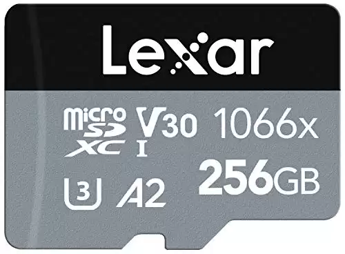 Lexar Professional 1066x 256GB MicroSDXC UHS-I Card with SD Adapter SILVER Series, Up to 160MB/s Read, for Action Cameras, Drones, High-End Smartphones and Tablets (LMS1066256G-BNANU)
