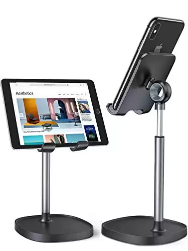 LISEN Cell Phone Stand, Adjustable Phone Stand for Desk, Thick Case Friendly Phone Holder Stand, Taller iPhone Stand Compatible with All Mobile Phone, iPhone 14, iPad, Tablet 4-10'' Desk Acc...