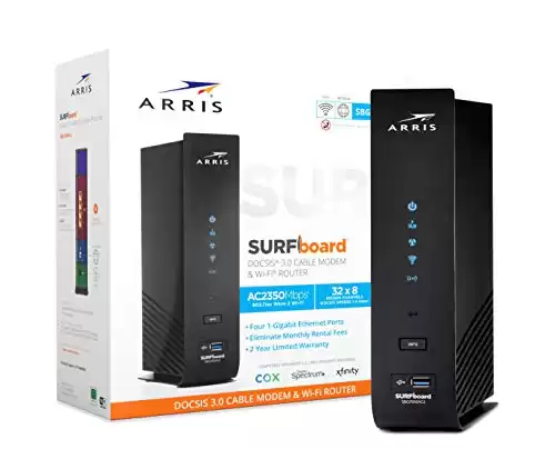 ARRIS SURFboard SBG7600AC2 DOCSIS 3.0 Cable Modem & AC2350 Wi-Fi Router | Approved for Comcast Xfinity, Cox, Charter Spectrum & more | Four 1 Gbps Ports | 800 Mbps Max Internet Speeds 2 Year W...