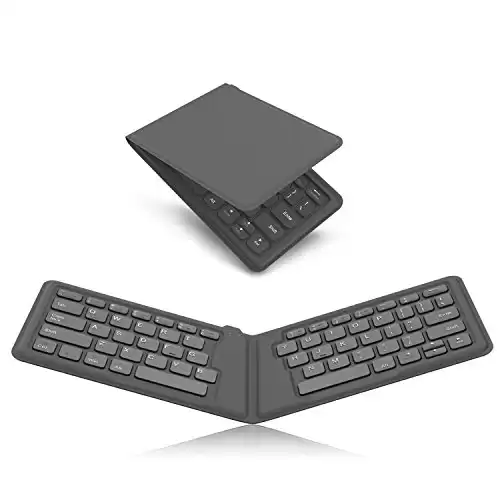 MoKo Foldable Bluetooth Keyboard, Ultra-Slim Portable Wireless Keyboard Rechargable Fit iPad iPhone, Folding Bluetooth Keyboard Compatible with iOS Android Windows Tablet Smartphone Laptop, Gray